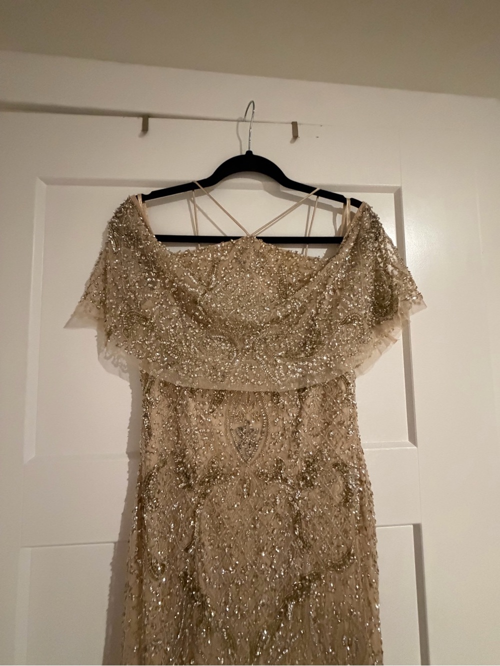 Aidan Mattox One-Shoulder Gold Beaded Evening Gown - Picture 3 of 7
